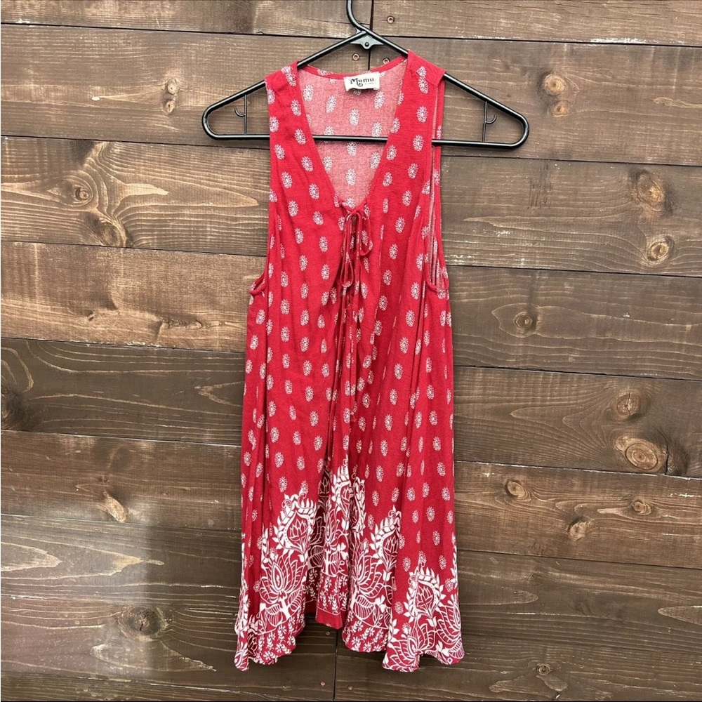 Show Me Your Mumu Rancho Mirage Lace Up Tunic Dress XS Red White Floral Paisley